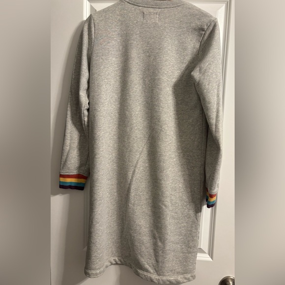 Lands End Women’s Sweatshirt Gray Dress Rainbow cuff‎ Trim Small - Picture 2 of 4
